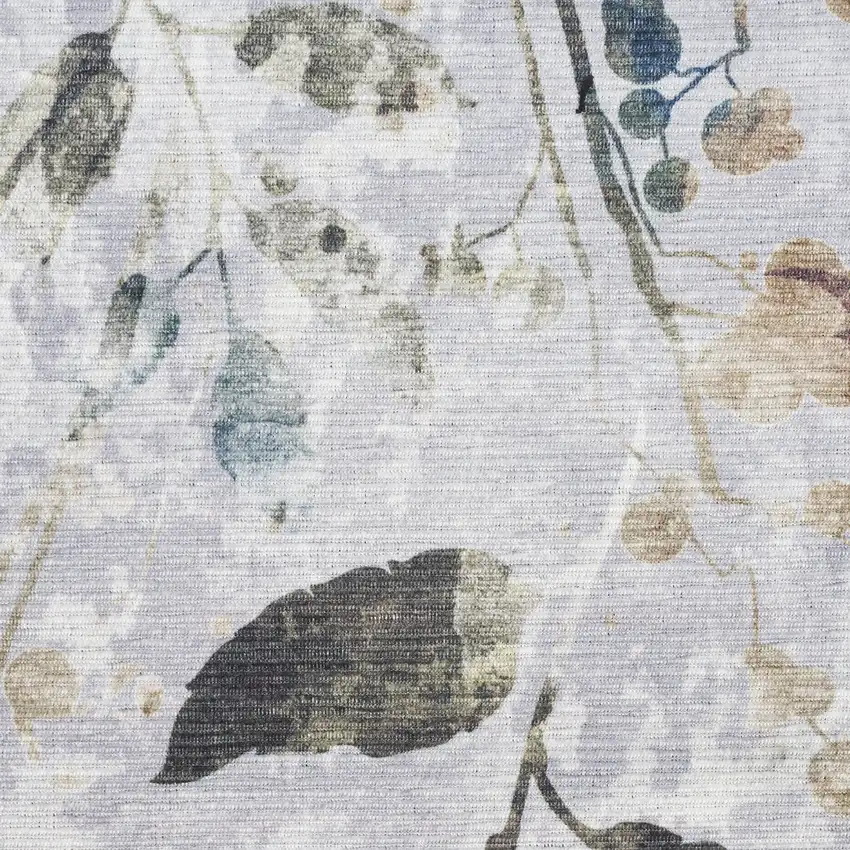 8' Gray And Blue Floral Washable Runner Rug Photo 4