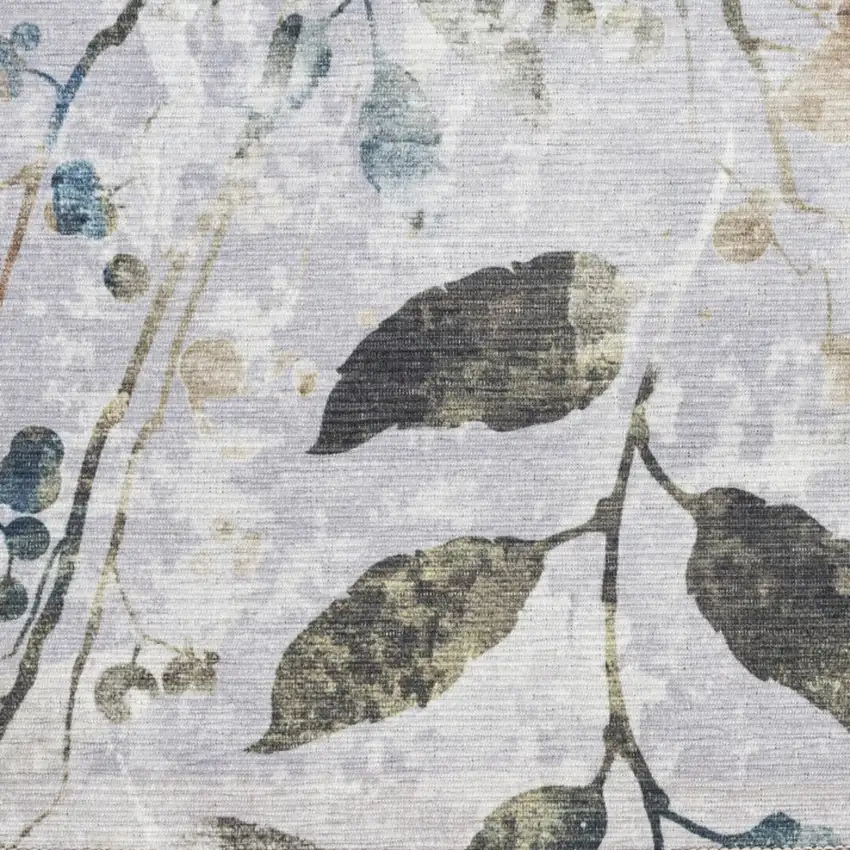 Gray and Blue Floral Power Loom Washable Non Skid Runner Rug Photo 4
