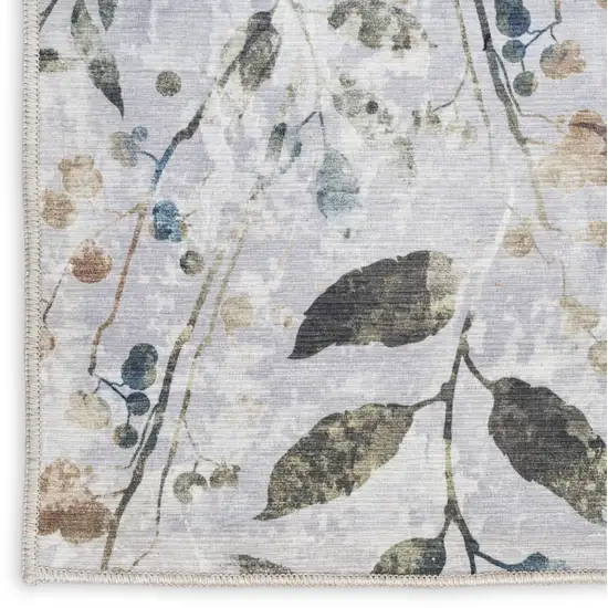 8' Gray And Blue Floral Washable Runner Rug Photo 8