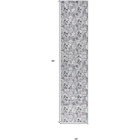 Gray and Blue Floral Power Loom Washable Non Skid Runner Rug Photo 5