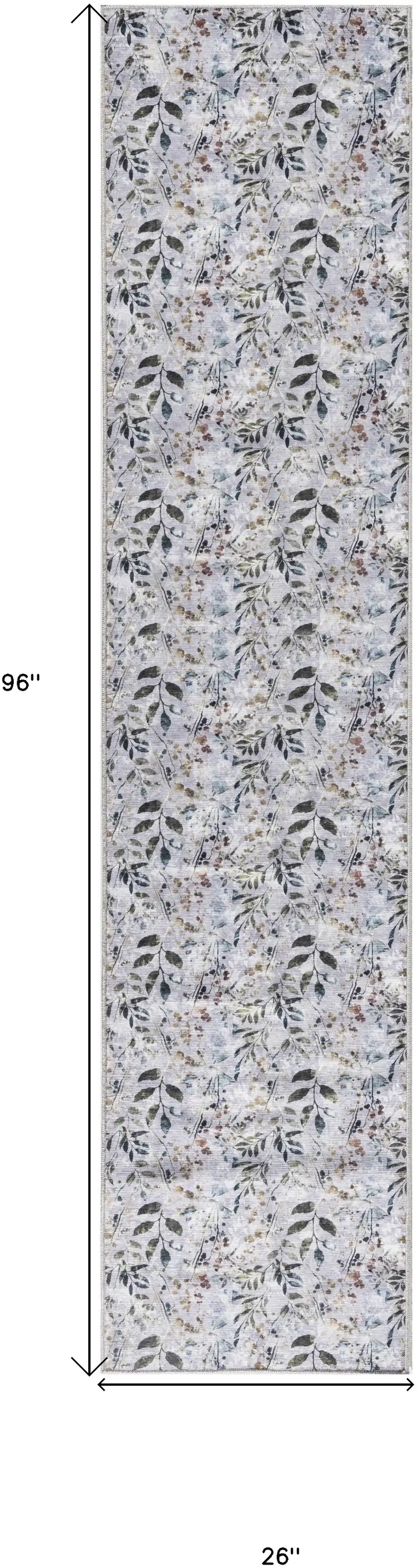 Gray and Blue Floral Power Loom Washable Non Skid Runner Rug Photo 5