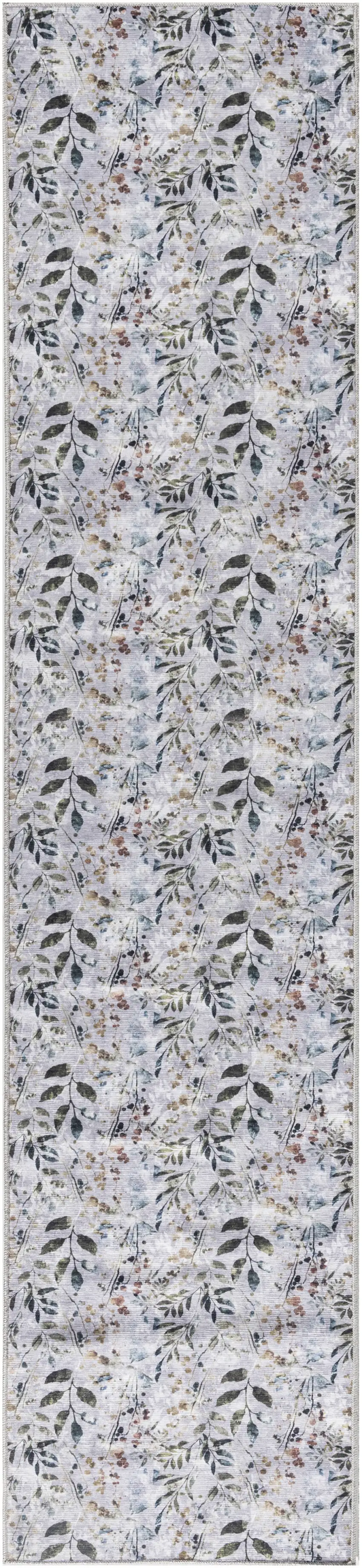 Gray and Blue Floral Power Loom Washable Non Skid Runner Rug Photo 2