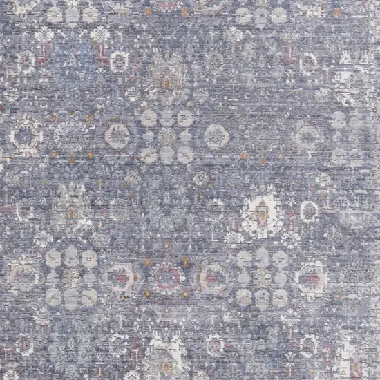 Gray and Blue Floral Power Loom Worn Faded Area Rug With Fringe Photo 8