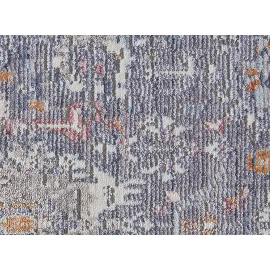 Gray and Blue Floral Power Loom Worn Faded Area Rug With Fringe Photo 6