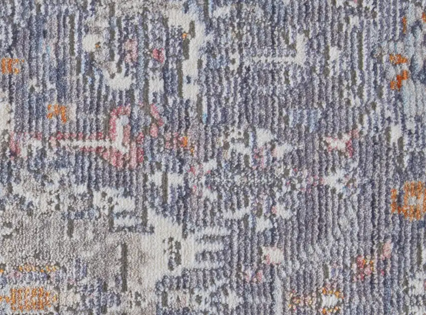 Gray and Blue Floral Power Loom Worn Faded Area Rug With Fringe Photo 6