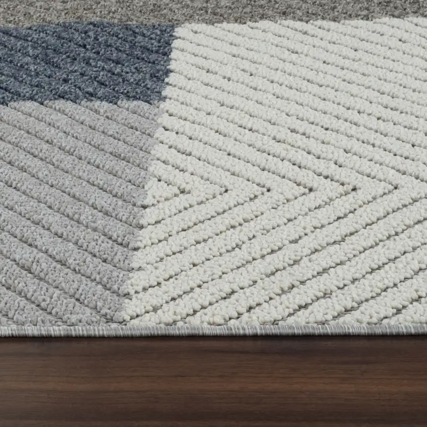 Gray and Blue Geometric Distressed Indoor Outdoor Area Rug Photo 9