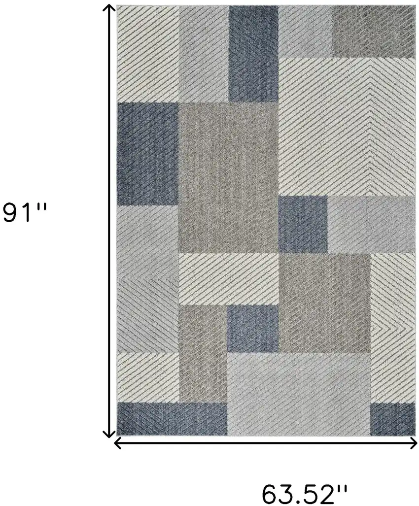 Gray and Blue Geometric Distressed Indoor Outdoor Area Rug Photo 3