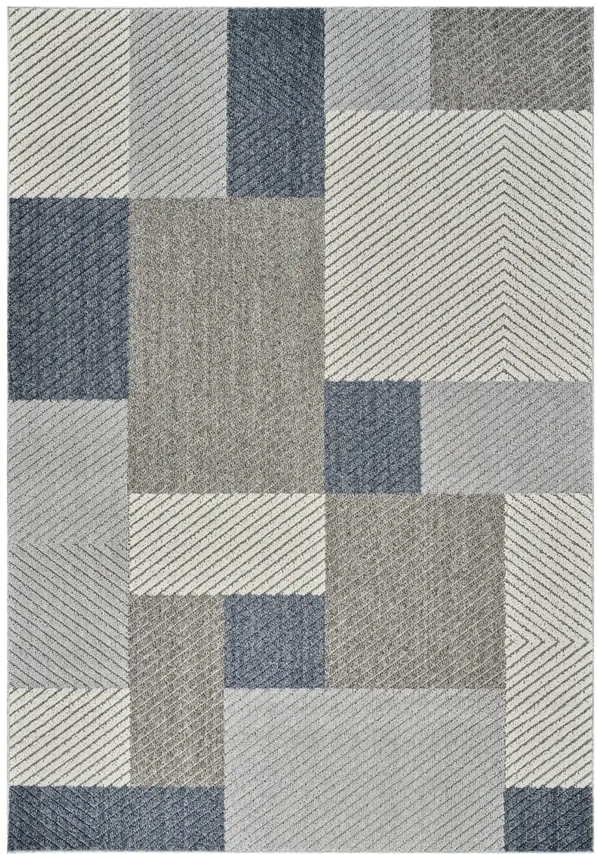 Gray and Blue Geometric Distressed Indoor Outdoor Area Rug Photo 2