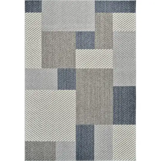 Gray and Blue Geometric Distressed Indoor Outdoor Area Rug Photo 4