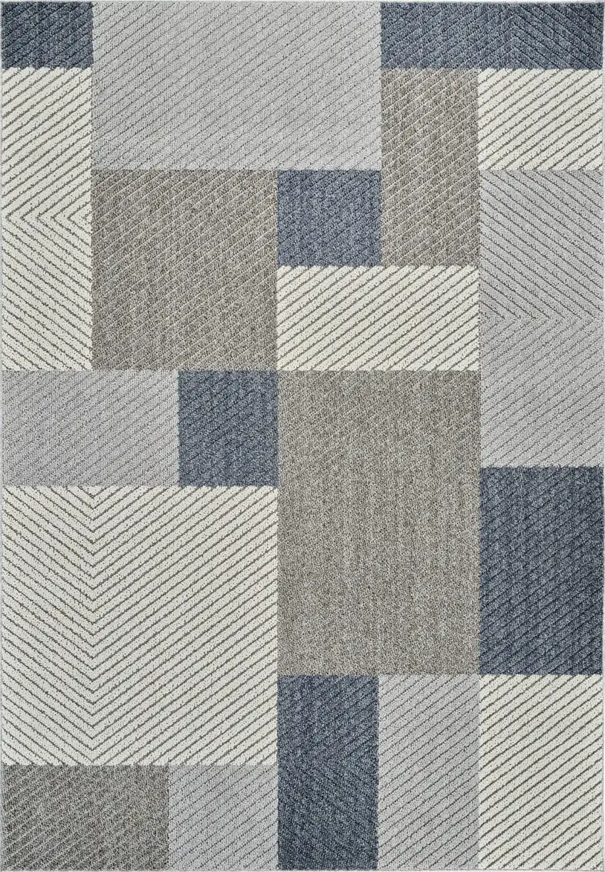 Gray and Blue Geometric Distressed Indoor Outdoor Area Rug Photo 4
