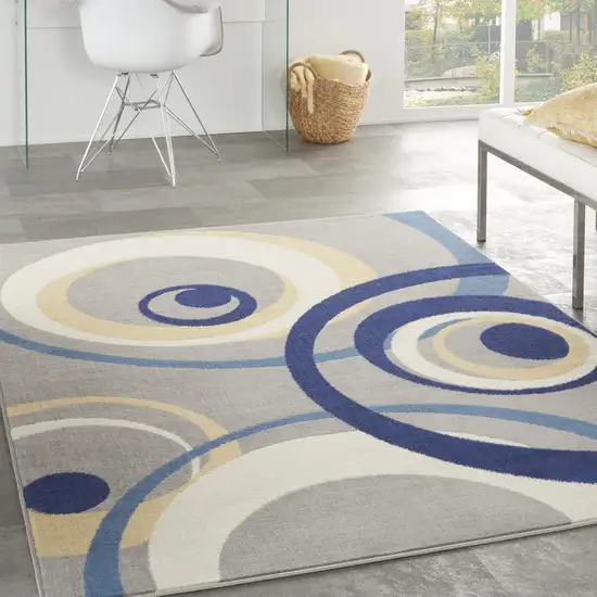 Gray and Blue Geometric Power Loom Area Rug Photo 4