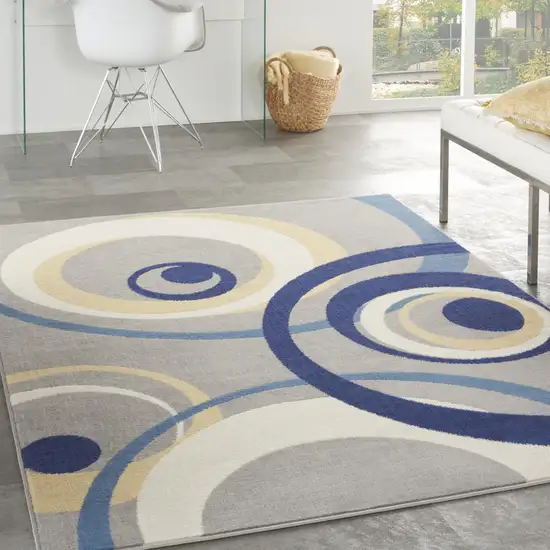 Gray and Blue Geometric Power Loom Area Rug Photo 5
