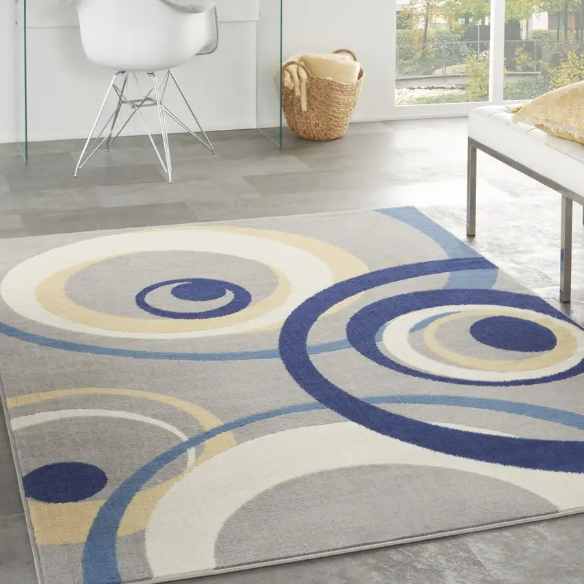 Gray and Blue Geometric Power Loom Area Rug Photo 5