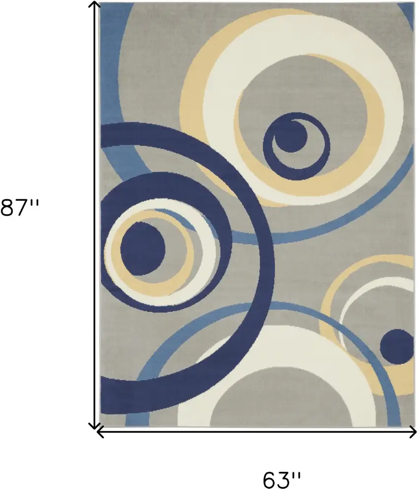 Gray and Blue Geometric Power Loom Area Rug Photo 3