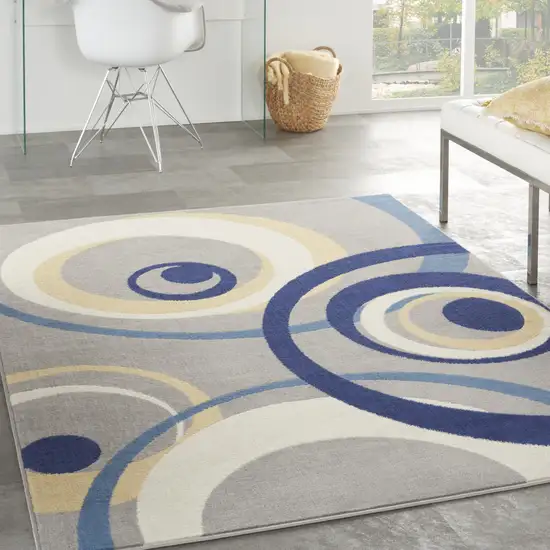 Gray and Blue Geometric Power Loom Area Rug Photo 5