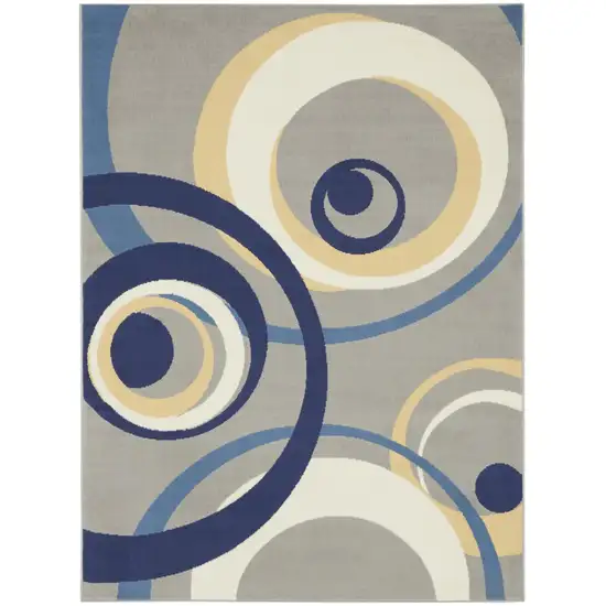 Gray and Blue Geometric Power Loom Area Rug Photo 9