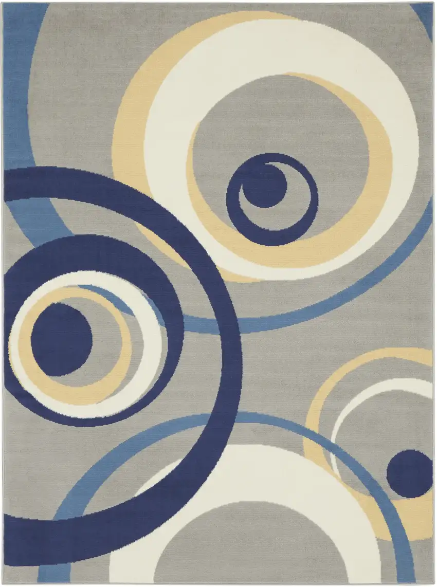 Gray and Blue Geometric Power Loom Area Rug Photo 2
