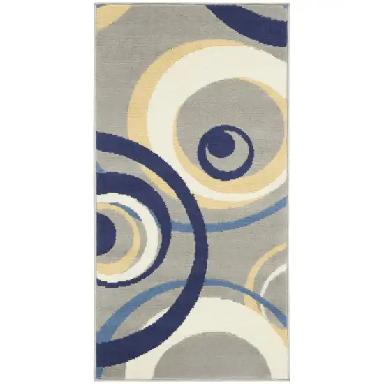Gray and Blue Geometric Power Loom Area Rug Photo 2