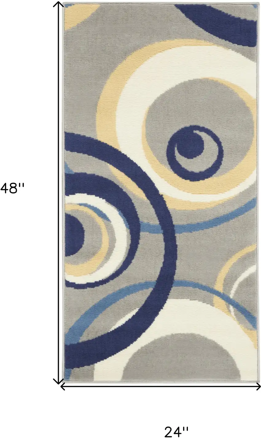 Gray and Blue Geometric Power Loom Area Rug Photo 3