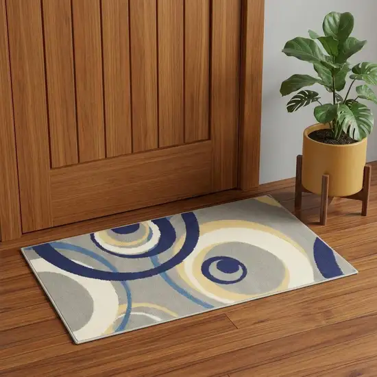 Gray and Blue Geometric Power Loom Area Rug Photo 1