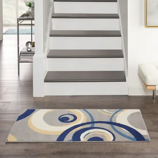 Gray and Blue Geometric Power Loom Area Rug Photo 5