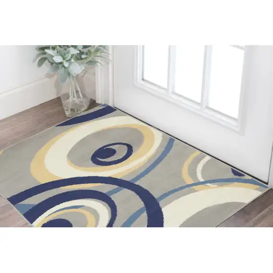 Gray and Blue Geometric Power Loom Area Rug Photo 1