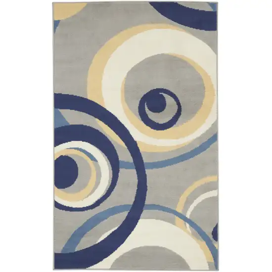 Gray and Blue Geometric Power Loom Area Rug Photo 2