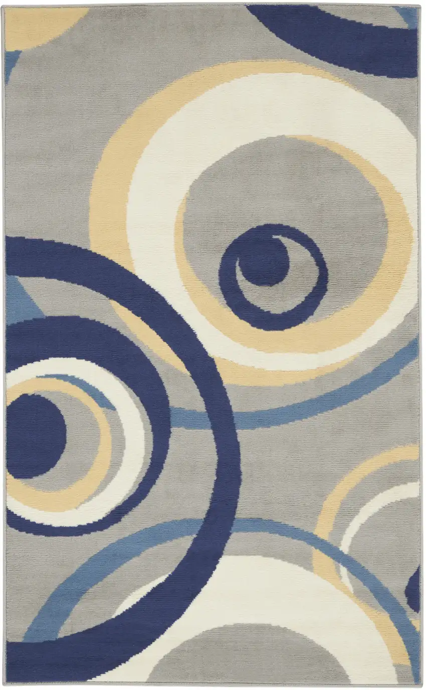 Gray and Blue Geometric Power Loom Area Rug Photo 2