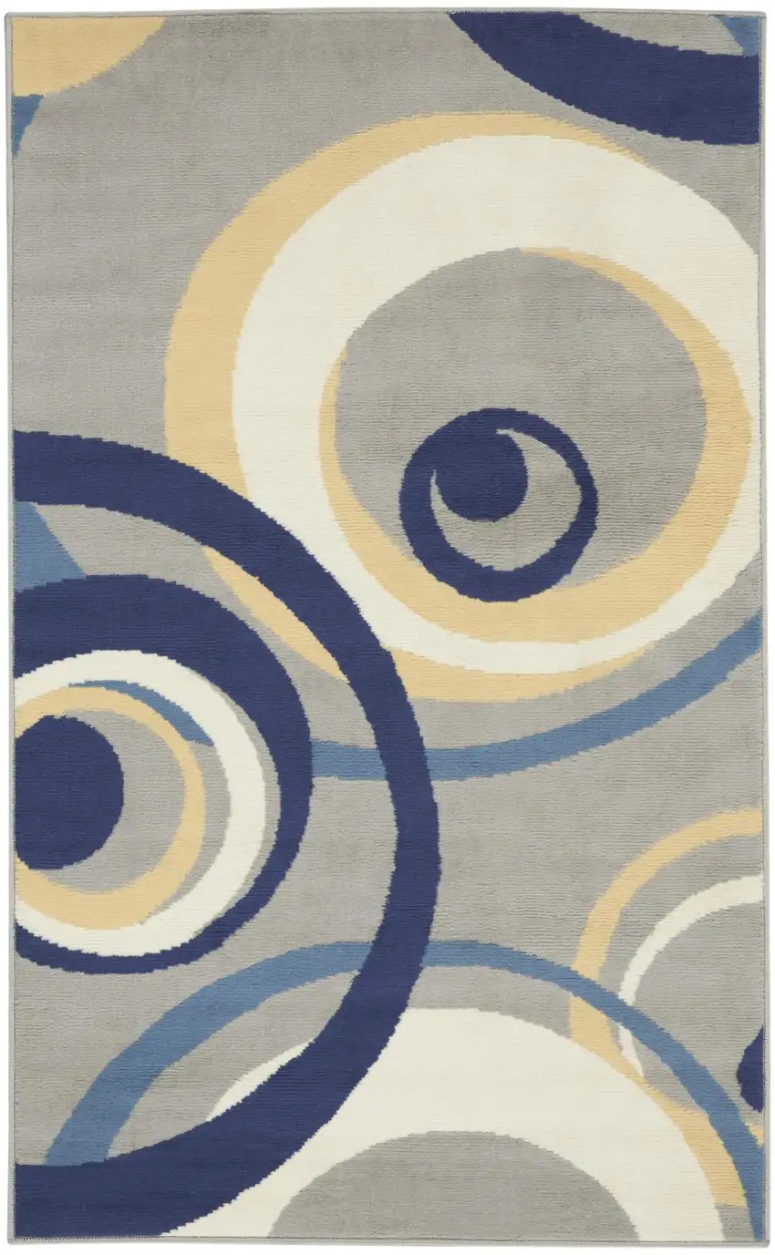 Gray and Blue Geometric Power Loom Area Rug Photo 2