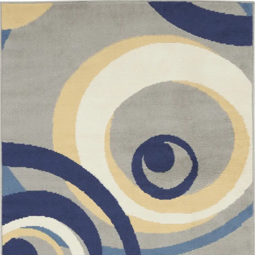 Gray and Blue Geometric Power Loom Area Rug Photo 5