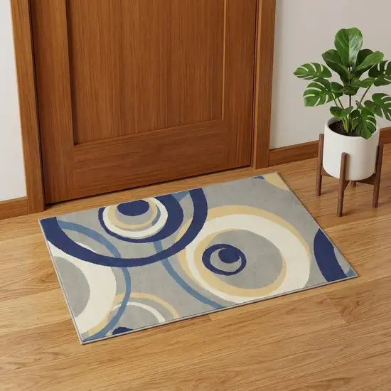 Gray and Blue Geometric Power Loom Area Rug Photo 1