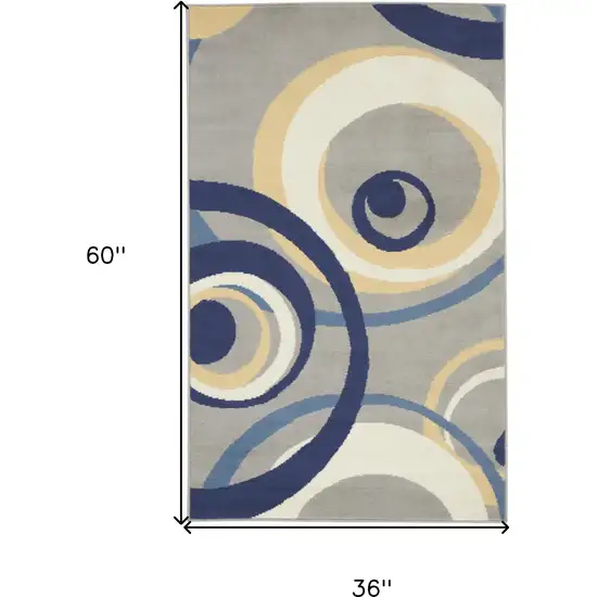 Gray and Blue Geometric Power Loom Area Rug Photo 3