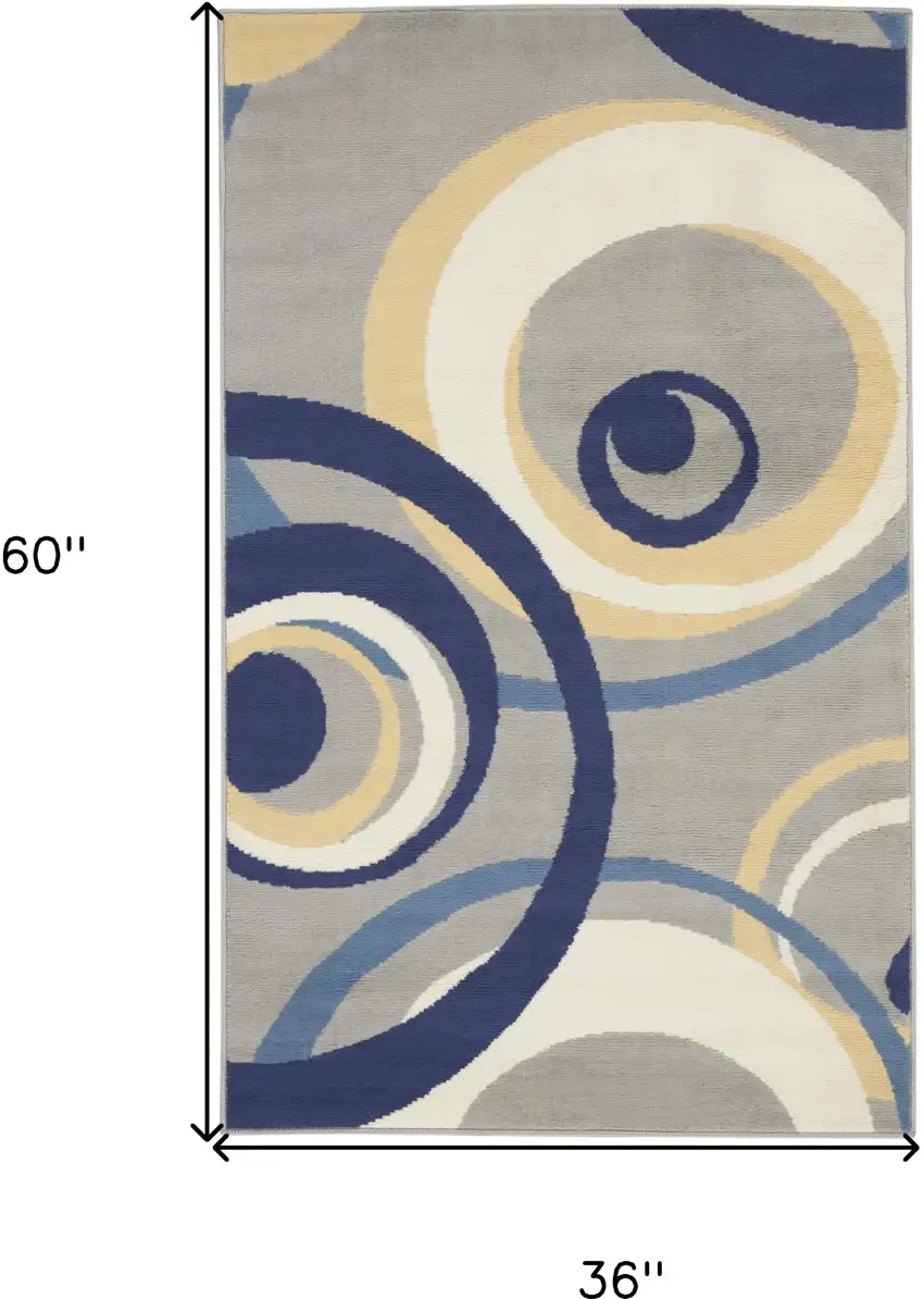 Gray and Blue Geometric Power Loom Area Rug Photo 3