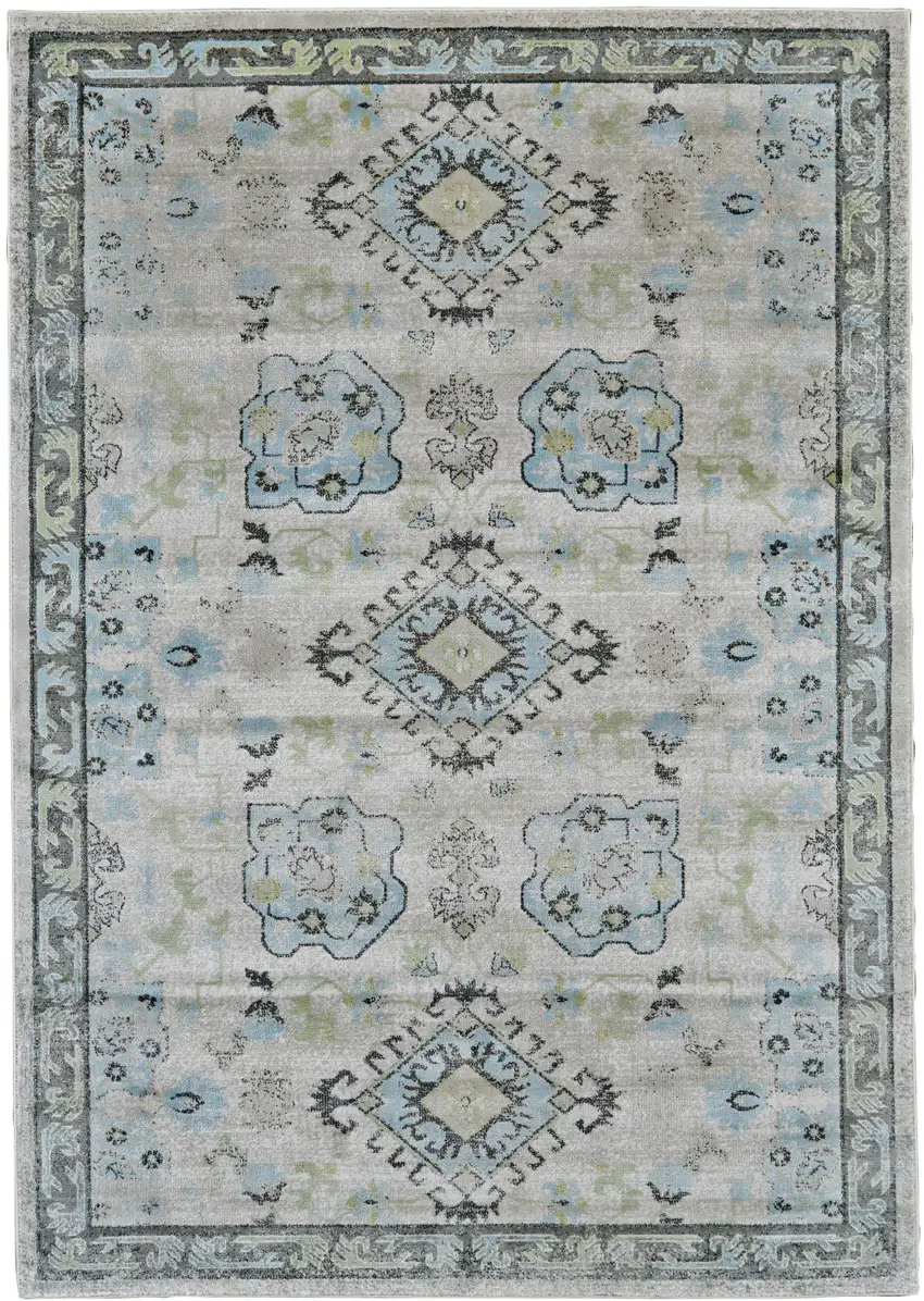 Gray and Blue Geometric Power Loom Area Rug Photo 4