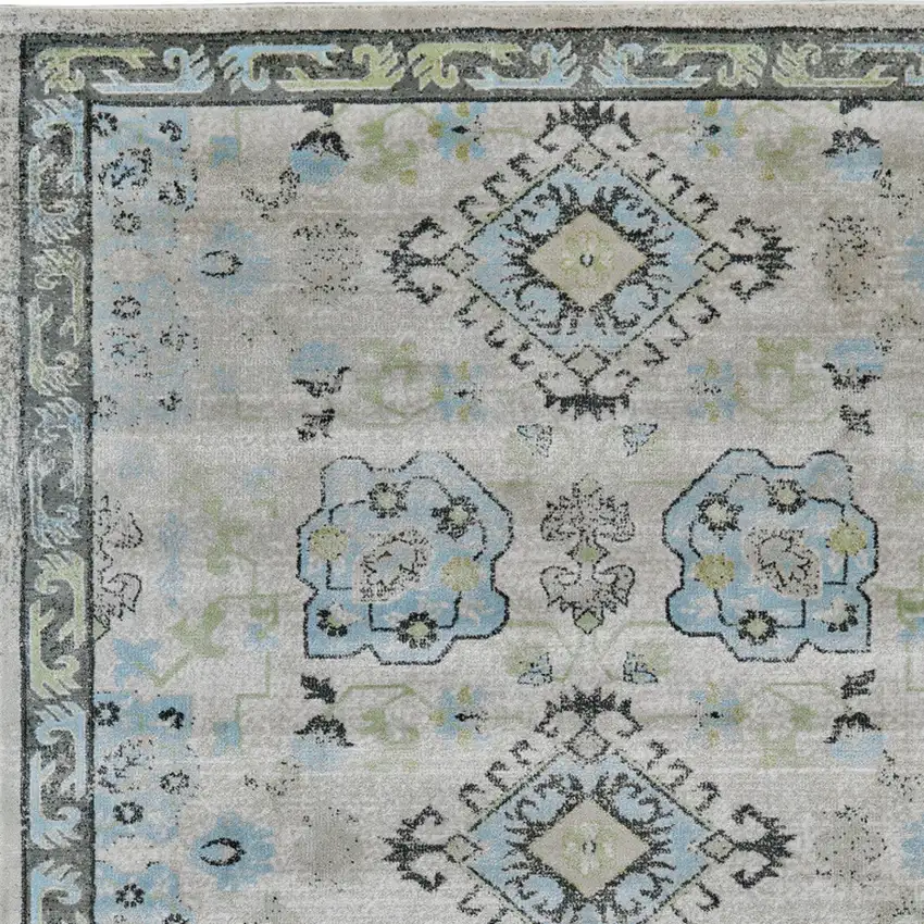 Gray and Blue Geometric Power Loom Area Rug Photo 7