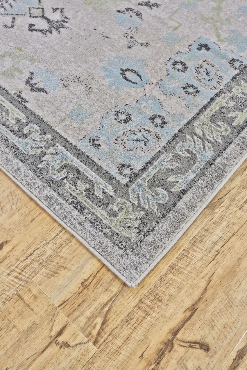 Gray and Blue Geometric Power Loom Area Rug Photo 6