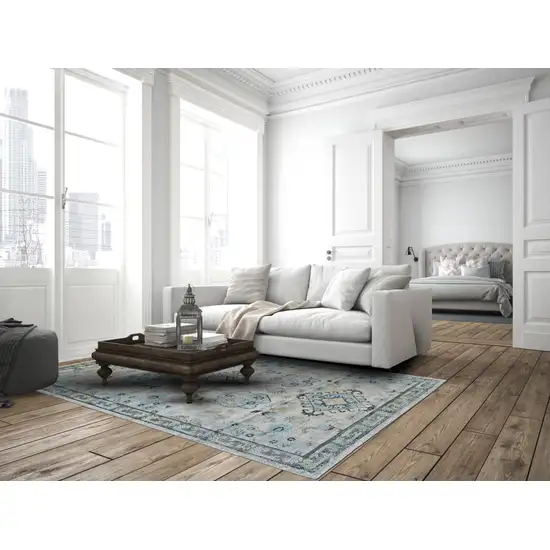 Gray and Blue Geometric Power Loom Area Rug Photo 8