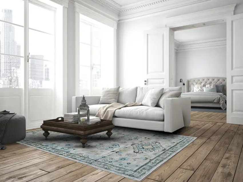 Gray and Blue Geometric Power Loom Area Rug Photo 8
