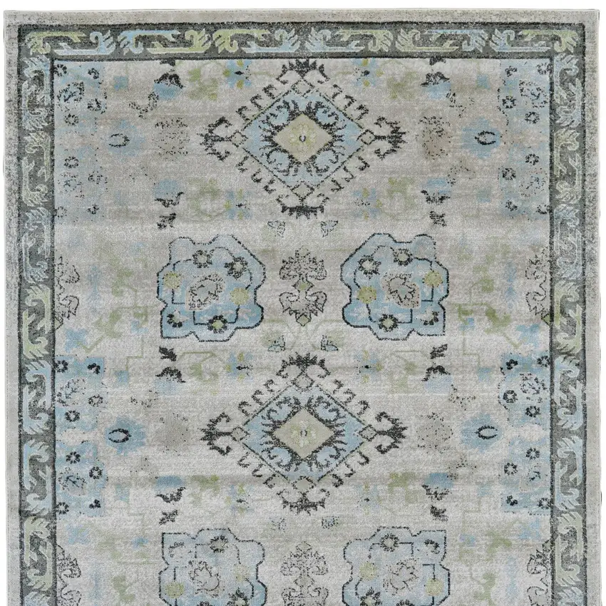 Gray and Blue Geometric Power Loom Area Rug Photo 5