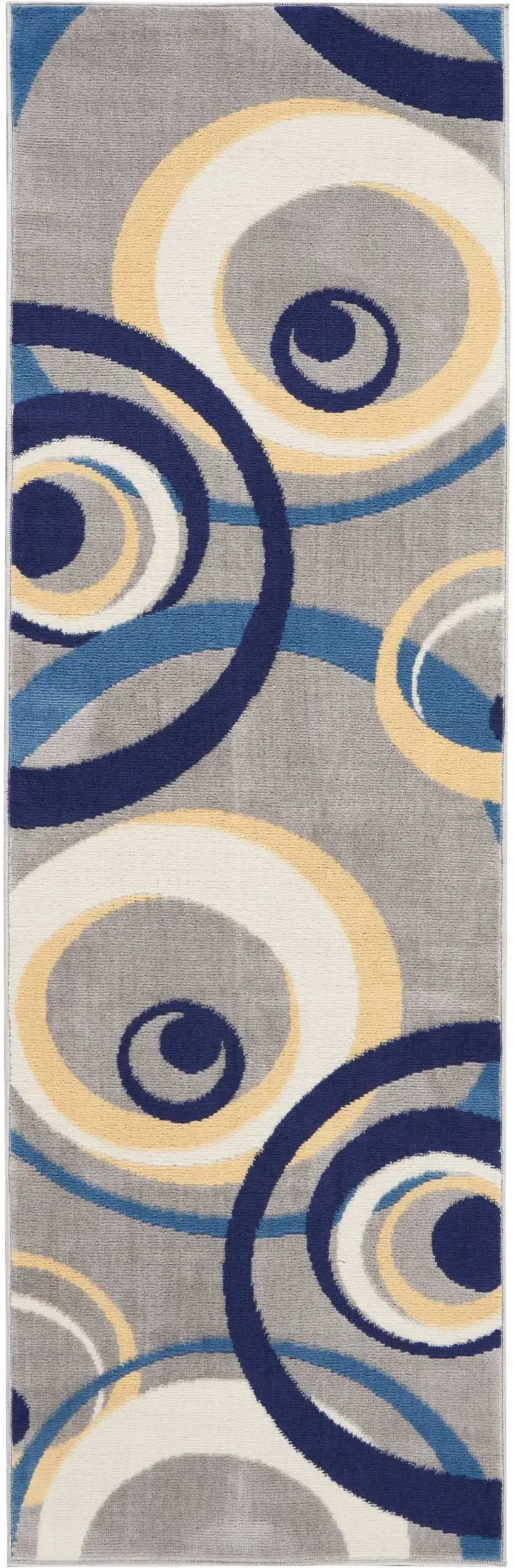 Gray and Blue Geometric Power Loom Runner Rug Photo 2