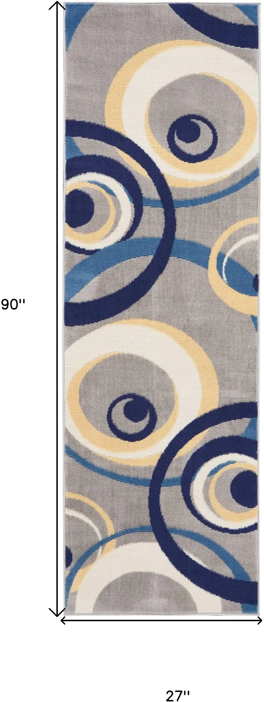 Gray and Blue Geometric Power Loom Runner Rug Photo 3