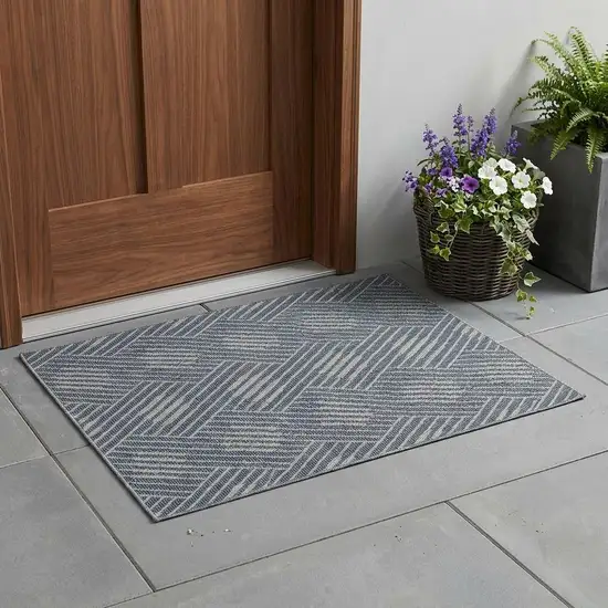 Gray and Blue Geometric Stain Resistant Indoor Outdoor Area Rug Photo 1