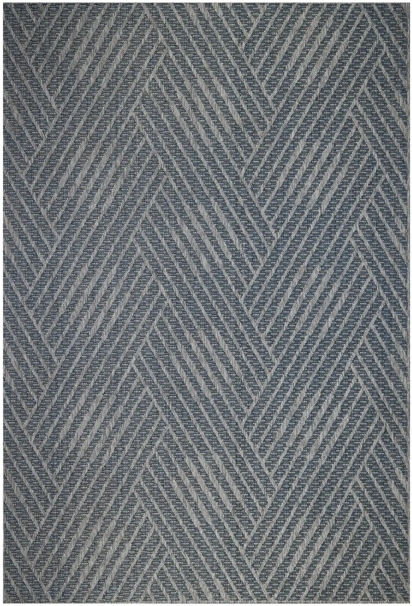 Gray and Blue Geometric Stain Resistant Indoor Outdoor Area Rug Photo 2