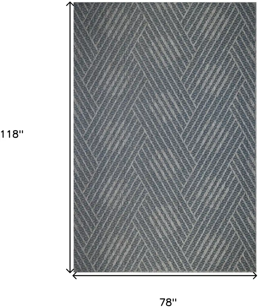 Gray and Blue Geometric Stain Resistant Indoor Outdoor Area Rug Photo 6