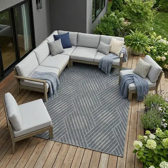 Gray and Blue Geometric Stain Resistant Indoor Outdoor Area Rug Photo 1