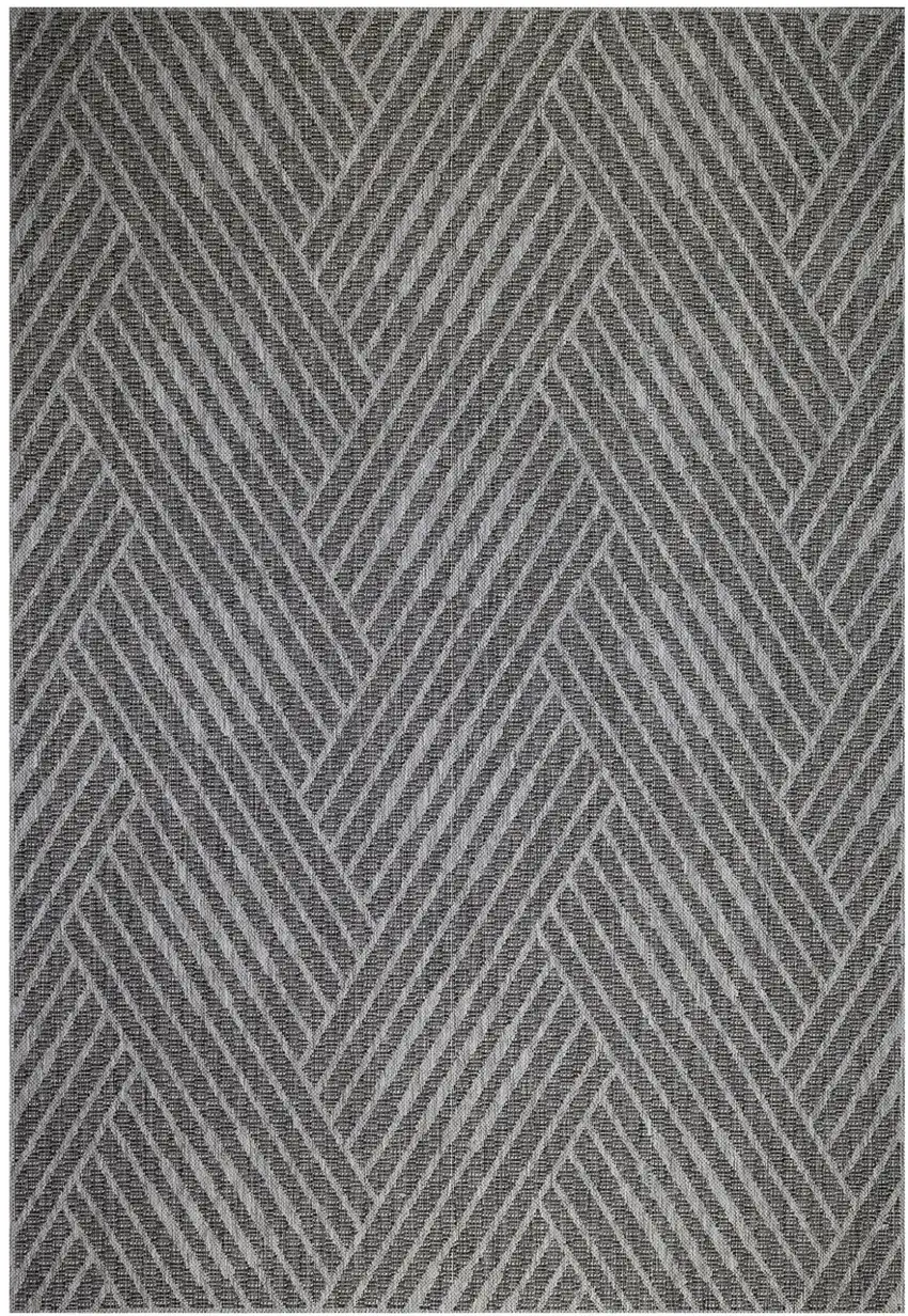 Gray and Blue Geometric Stain Resistant Indoor Outdoor Area Rug Photo 2