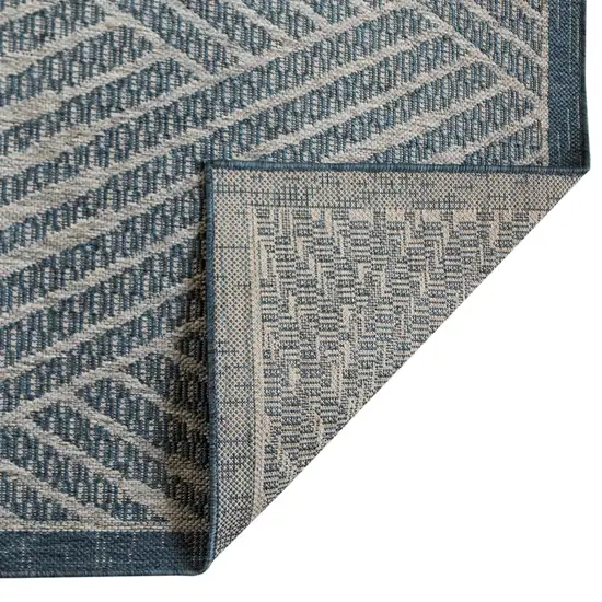 Gray and Blue Geometric Stain Resistant Indoor Outdoor Runner Rug Photo 4