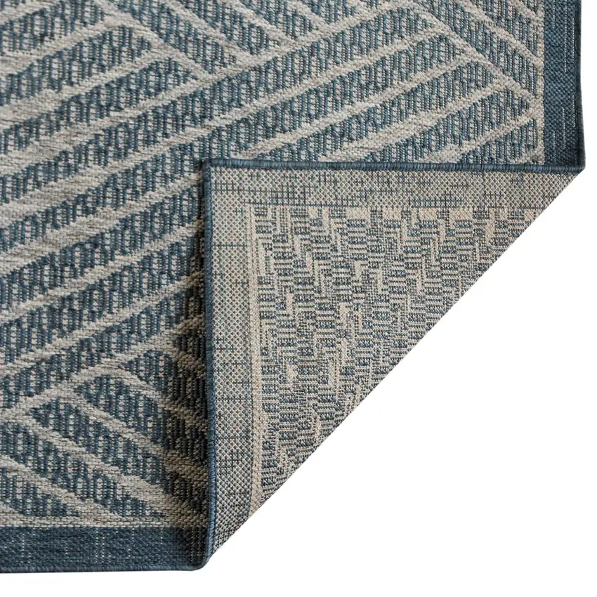 Gray and Blue Geometric Stain Resistant Indoor Outdoor Runner Rug Photo 4