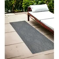 Photo of Gray and Blue Geometric Stain Resistant Indoor Outdoor Runner Rug