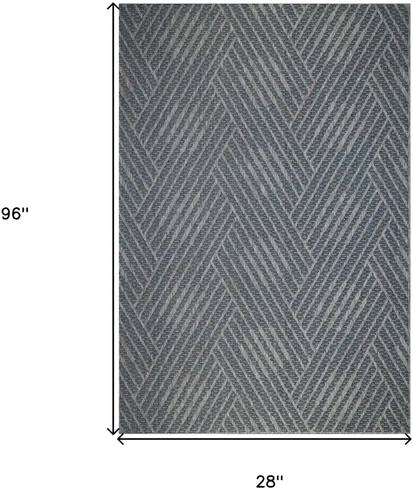 Gray and Blue Geometric Stain Resistant Indoor Outdoor Runner Rug Photo 5